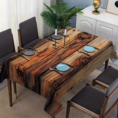 Rustic Wooden Pattern Tablecloth, Rectangular Polyester Table Cover, Festive Party Decor For Home, Coffee Table, All-Season Use