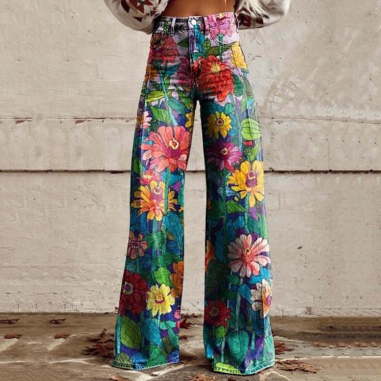 Damen Weite Freizeithose mit Taschen Lockere Passform Knopfleiste Reißverschluss Atmungsaktives Gewebe Waschbar Lichtecht Gerade Hose Streetwear