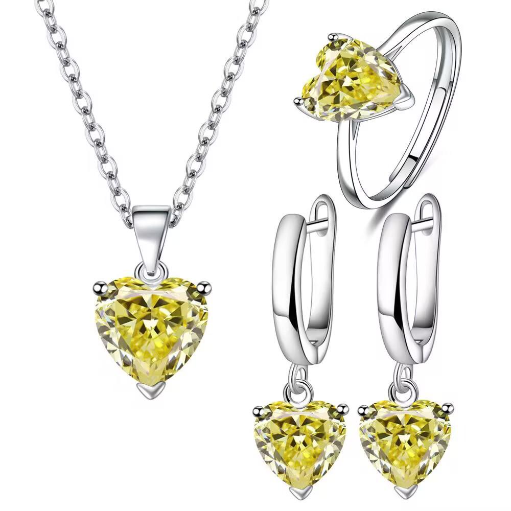 Heart-Shaped Zircon Jewelry Set: Earrings, Necklace & Open Ring - Elegant and Luxurious Fashion Accessories