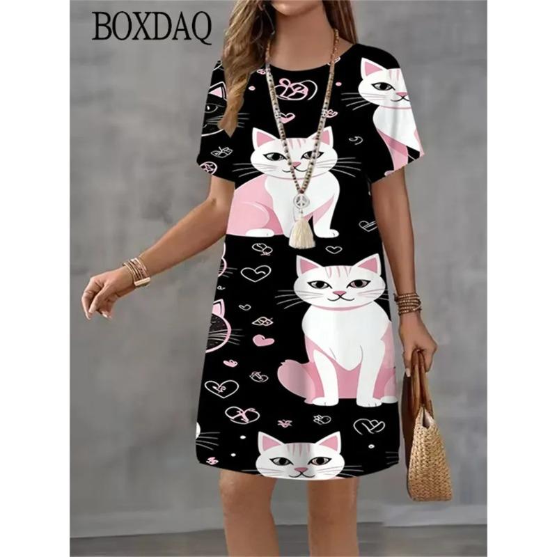 Abito estivo da donna a maniche corte con stampa 3D Moda Versatile Traspirante Tendenza Casual