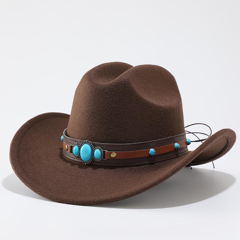 European and American Western Cowboy Hat Big Edge Wool Hat Riding Hat Top Hat Turquoise Accessories