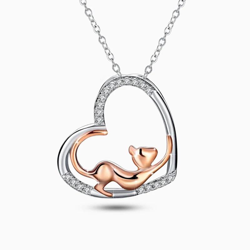 Huitan Women Pendant Necklace Elegant Heart Cat Design Sweet Party Daily Anniversary Accessories Fancy Charming Jewelry GiftGood Product