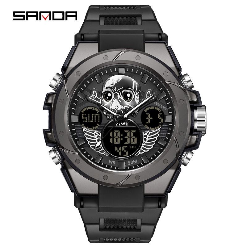 Sanda Watch New Lighting Male School Fashion Trend Digital Electronic Watch Multifunctional Waterproof And Shockproof Men'S Watch