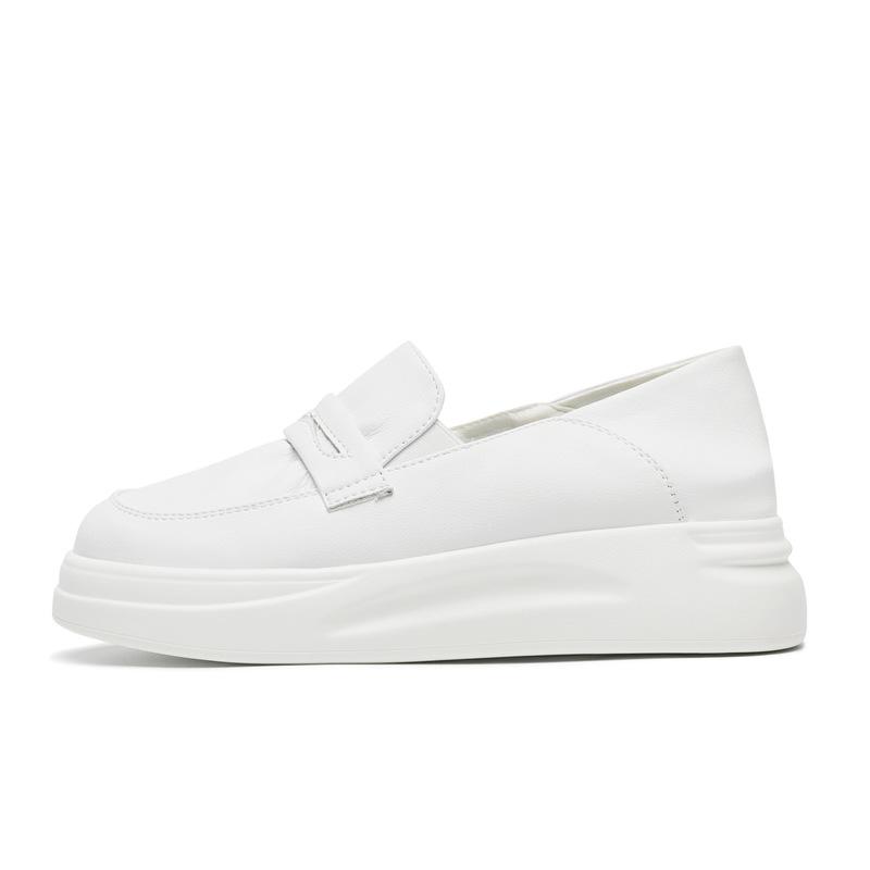 

маленькие белые туфли на толстой подошве женские летние дышащие тонкие с внутренней высотой, увеличивающей рост, кожаные одинарные туфли на мягкой подошве, дорожные туфли медсестры, студенческие туфли-маффины 40 белый