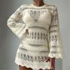 Women Crochet Beach Dress Bathing Suit Cover Up Female Long Sleeves Beach Cover Up Hollow Out Swimsuit Cover Up