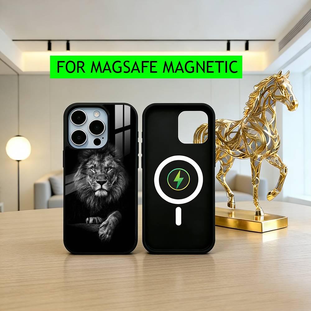 L-Lion P-Pattern Phone Case For iPhone17,16,15,14,13,12,11 Plus,Pro Magnetic with Magsafe Wireless Charging