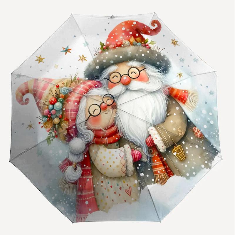 1PC Santa Claus SnowflakesAutomatic Open/Close Umbrella with Windproof, 8-Rib Sturdy Canopy, Durable Ribs, Fashionable Design, Outdoor Accessory, Fun