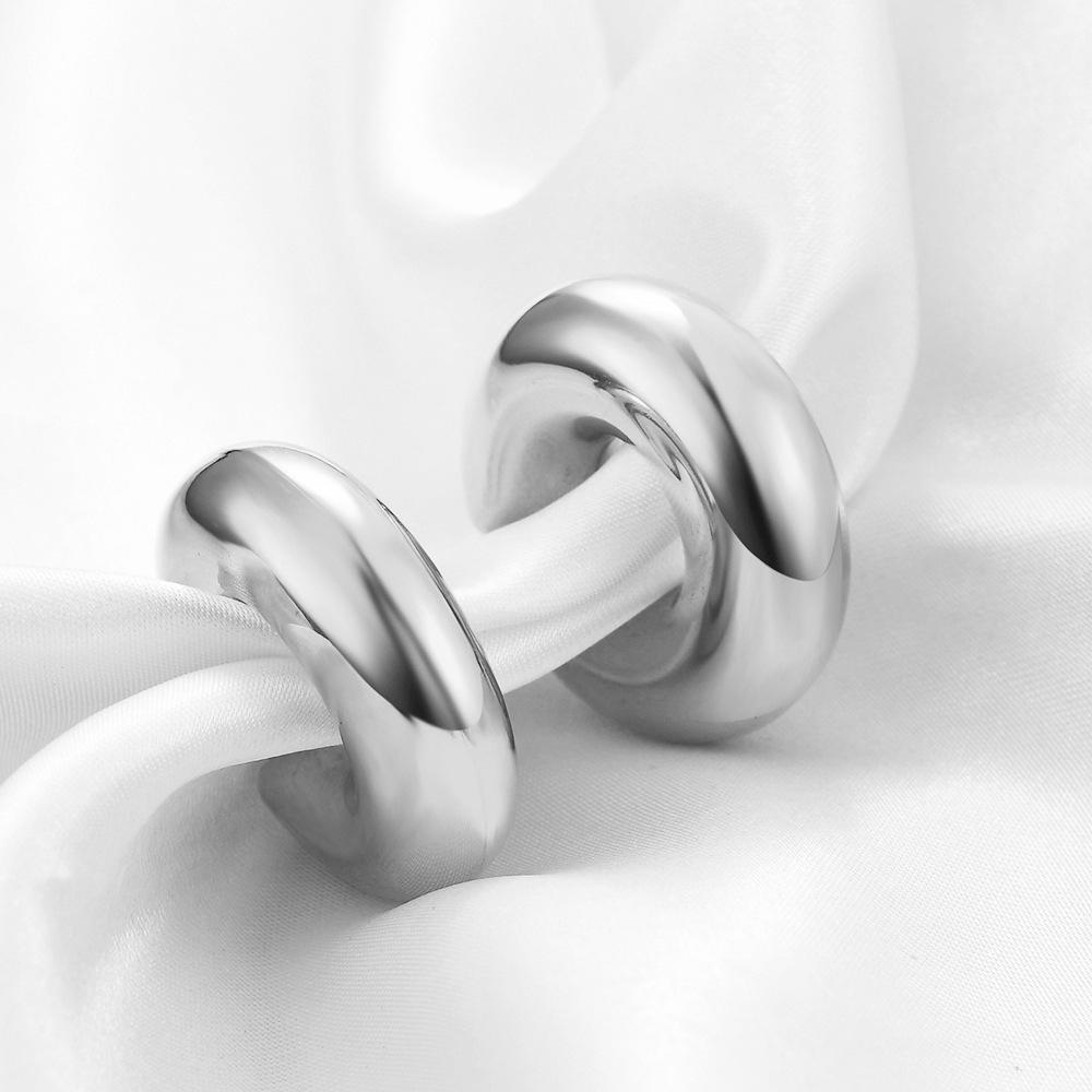 European & American Fashion Simple Versatile 11MM Stainless Steel Thick Round Hollow Hoop Earrings