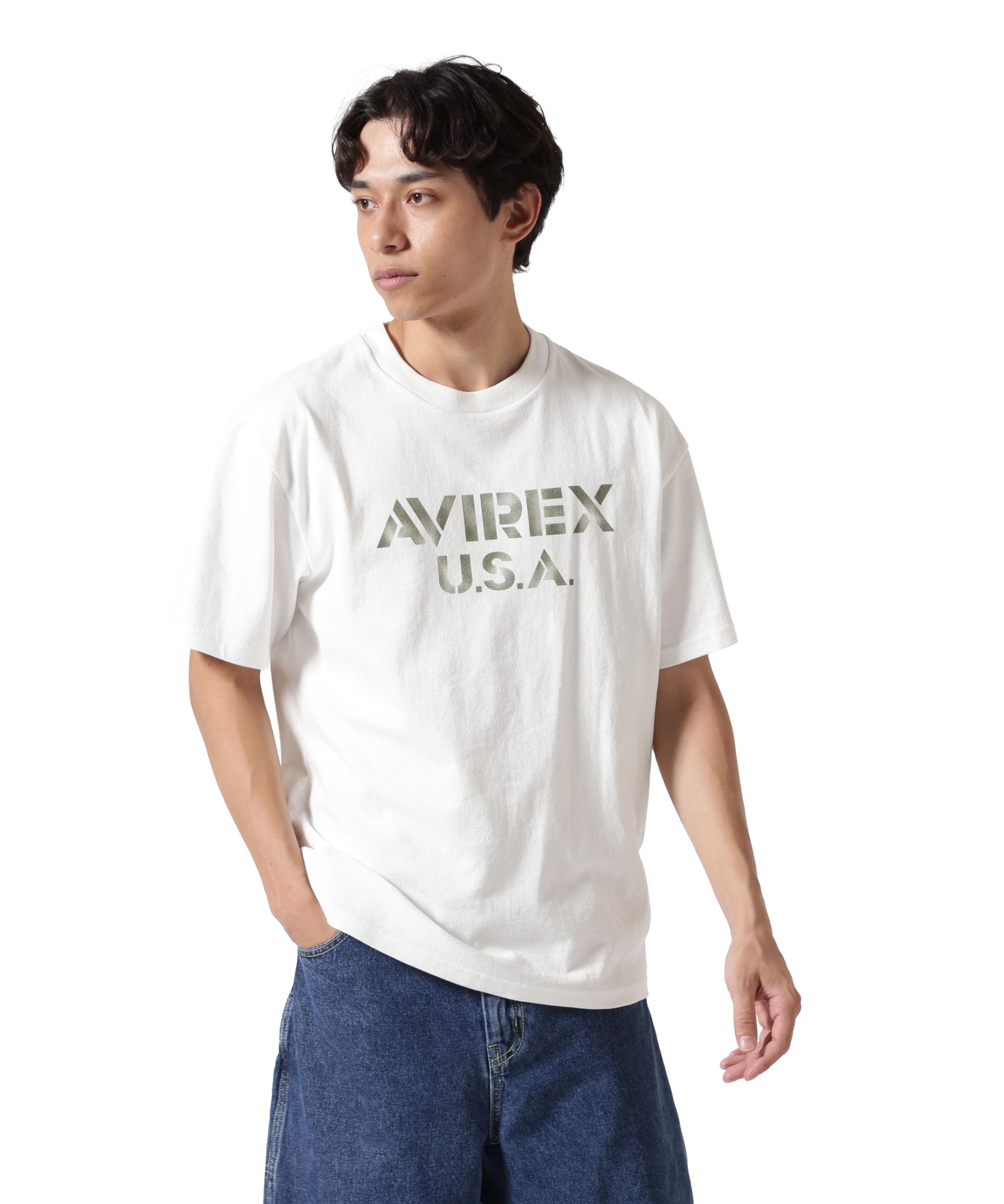 

AVIREX STENCIL OFFICIAL LOGO T-SHIRT(WEB&DEPOT Exclusive) Men s M 030 white 783-5134081