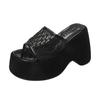 Sloping Heel Lace Mesh One-line Slippers, Summer Toe-exposing Shoes Slimming Thick-soled Cool Slippers