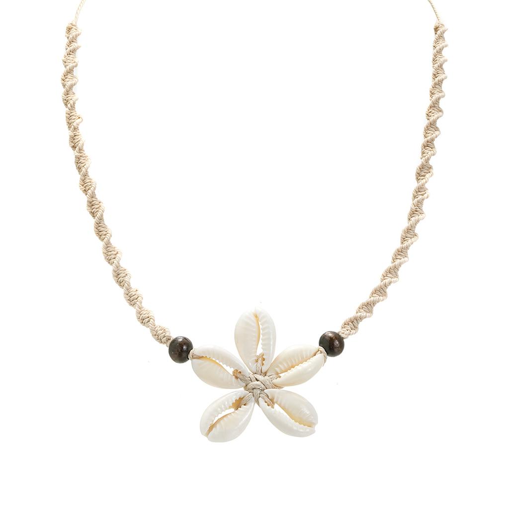 Bohemian style shell woven flower pendant with adjustable beach necklace