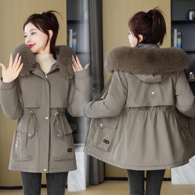 Parker Women's Winter Fashion Velvet Hooded Jacket Fur Collar Warm Women