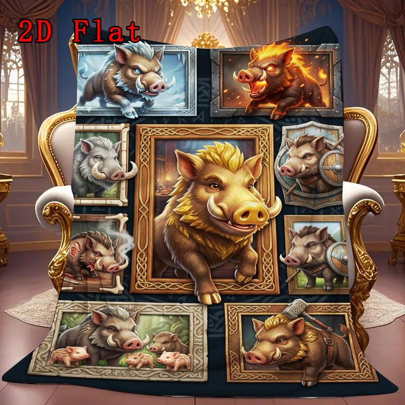 Boar Variations Art 2D Flat Pattern Flannel Blanket, High Quality All Seasons, Home Decor, Warmth and Comfort, Perfect for Christmas Gifts.