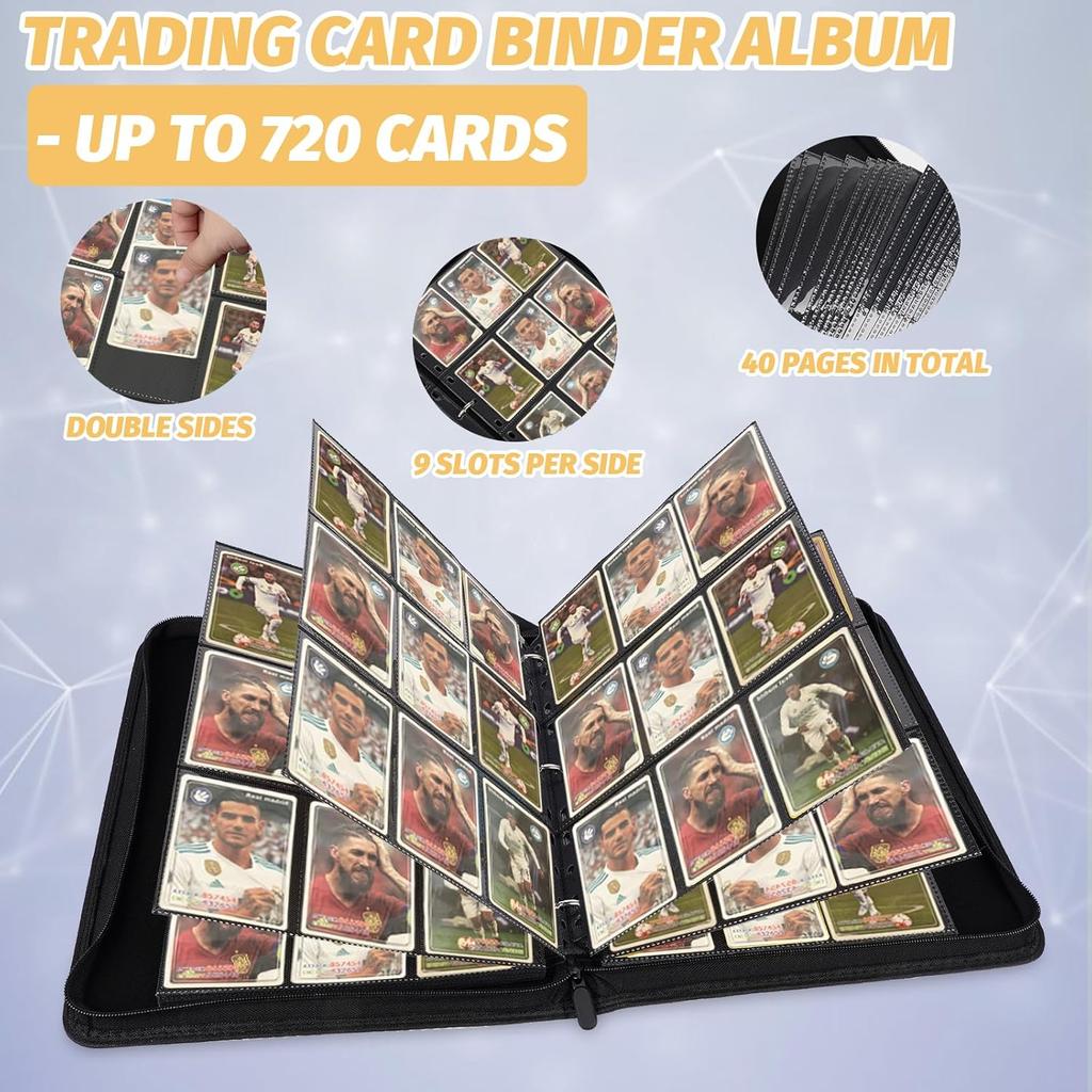 Carpeta de 9 bolsillos para cartas coleccionables, carpeta de cartas de primera calidad con cremallera, carpeta de colección de PU con 720 bolsillos de doble cara, álbum de coleccionistas, carpeta de cartas para MTG, TCG
