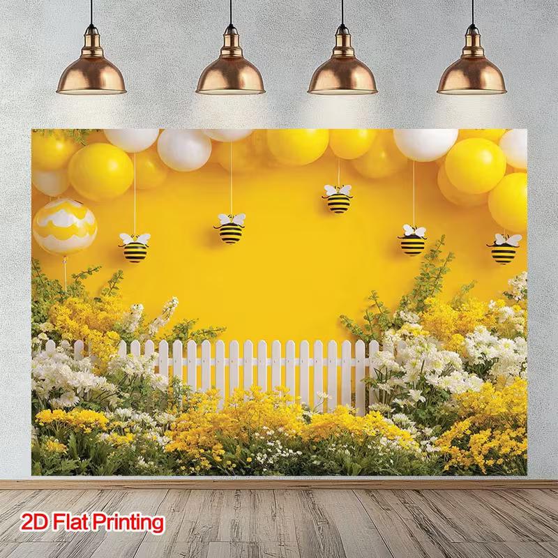 

2D Bumblebee Garden Backdrop - Kids Birthday Photography Background for Party 47.2x31.5inch/120*80cm