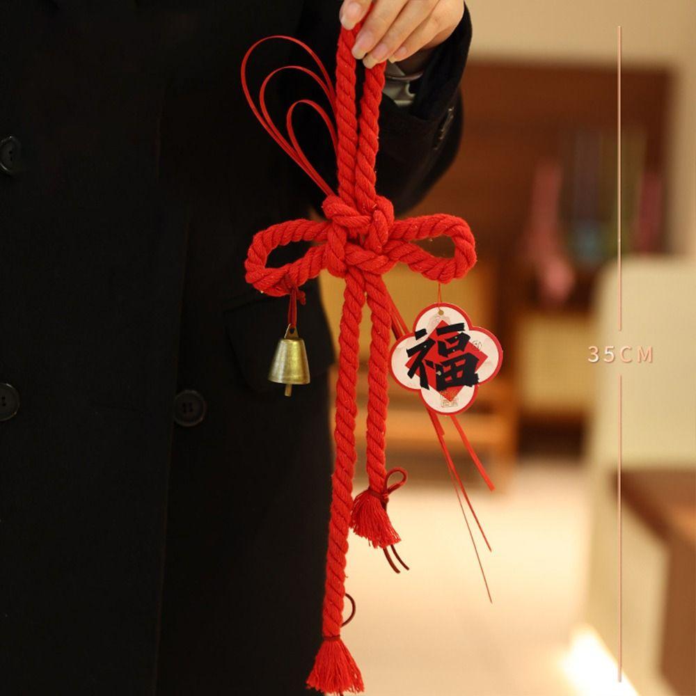 Fu Character Spring Festival Pendant Hand-wove Wealth Half-Windsor Knot Pendant Mascot Small Bell Wall Hanging Decor Door Decor