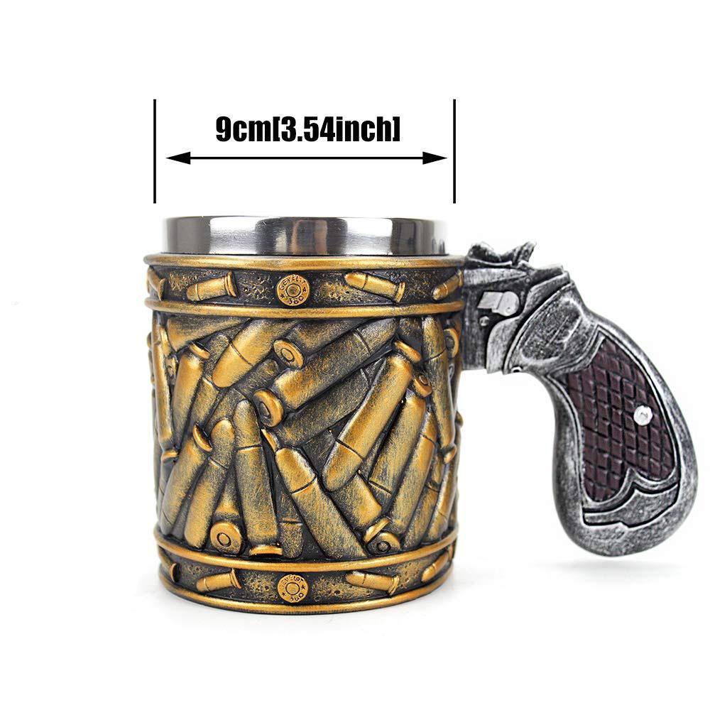 450ml Gun Mugs Revolver Gun Pistol Tankard Mug With Ammo Round Shells Mugs Cup Birthday Christmas Halloween Gift Kitchen Tools