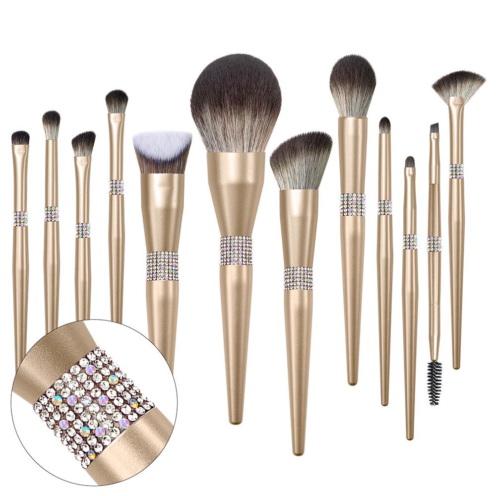 Set di 12 Pennelli da Trucco Color Oro Champagne con Setole Morbide per Ombretto, Cipria, Fondotinta e Correttore.