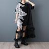 Mânecă scurtă Mărime mare Negru Plasă de bumbac Broderie vintage Nou în rochii pentru femei Casual Largă Lungă Rochie de vară