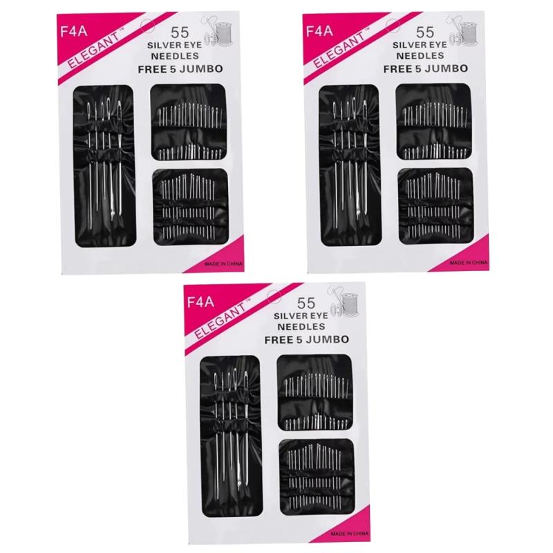 55 Pieces Stainless Steel Big Eye Hand Sewing Needles Set With Different Sizes For Sewing Needlework Embroidery Stitching Needle