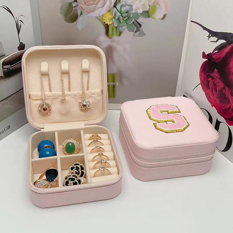 Mini Jewelry Storage Box Bridesmaid Gift Ideas Travel Jewelry Case Initial Letter with Name Birthday Party Box Mother's Day Gift