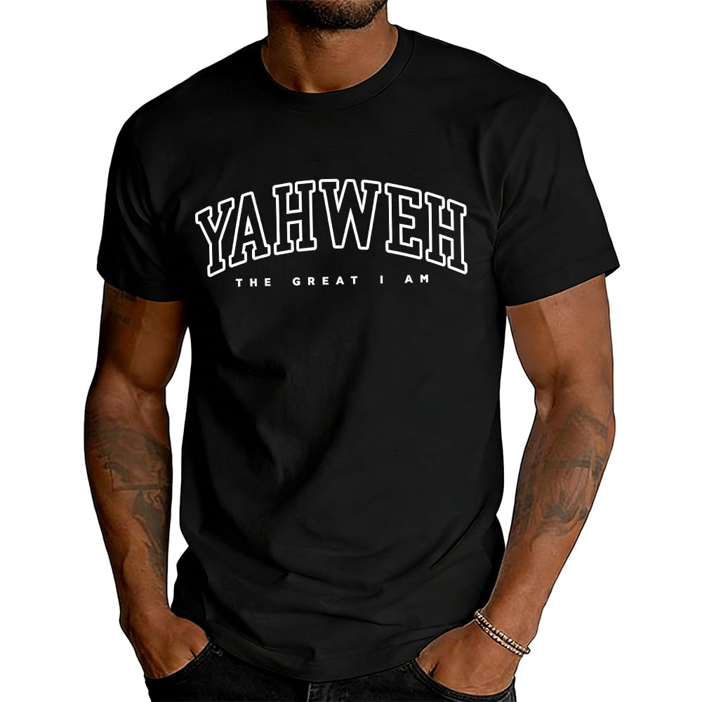 Christian Jesus T Shirts for Men Yahweh T-Shirt Casual Crew Neck Short Sleeve Tee Bible Verse God Faith Religious Graphic Tee