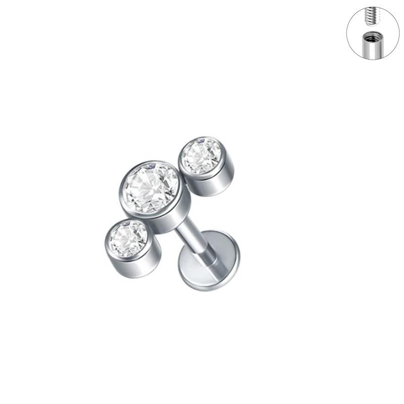 G23 Titan Herz Zirkon Ohrstecker mit Innengewinde und flacher Rückseite für Knorpelpiercing