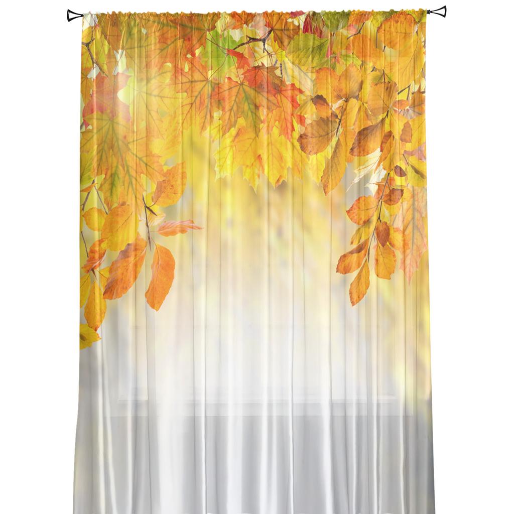 Maple Leaves Trees Texture Tulle Curtains For Living Room Sheer Voile Curtain Bedroom Decorative Kitchen Window Treatments