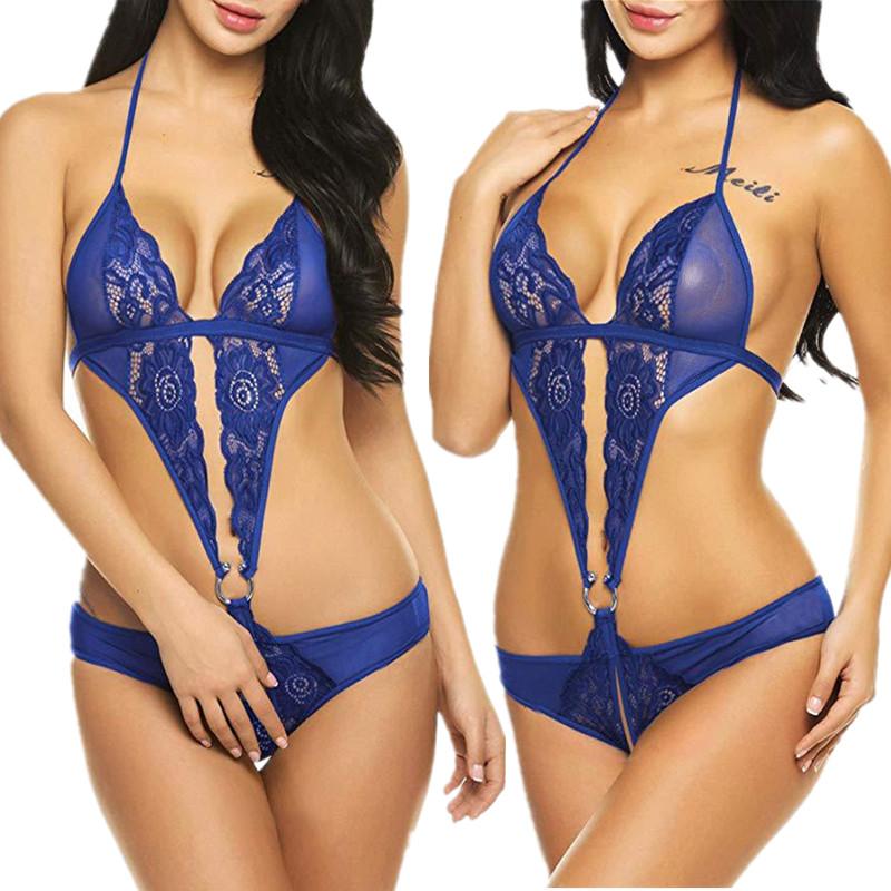 Damen-Dessous mit tiefem V-Ausschnitt, Teddy-Einteiler, Babydoll-Mini-Body