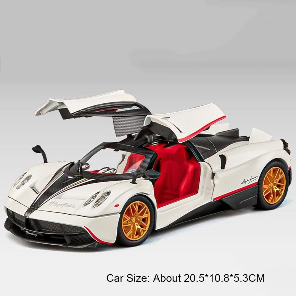 1:24 Huayra Senna Toy Car Spray Supercar Models Metal Diecast Doors Opened Front Wheel Steering Shock Absorption for Kids Gifts