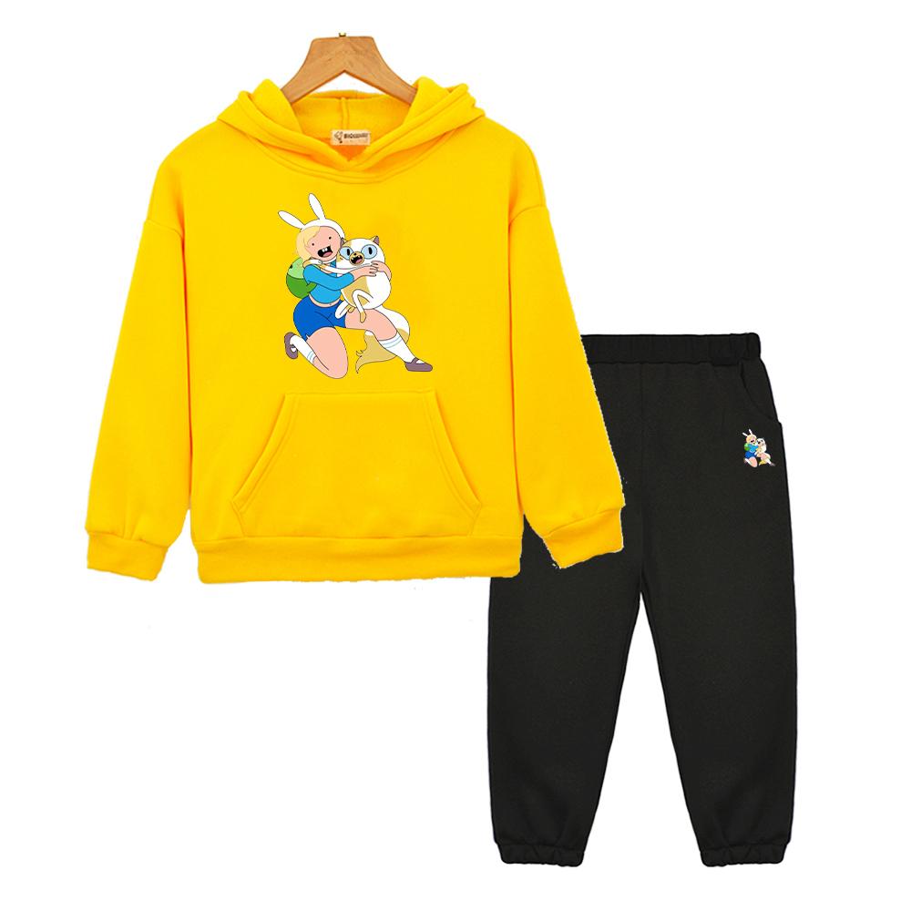 Adventure time 2 pz pullover+pantaloni Kawaii Anime felpa con cappuccio Felpa in pile Giacca ragazzi ragazze Set con cappuccio abbigliamento boutique per bambini Set per bambini