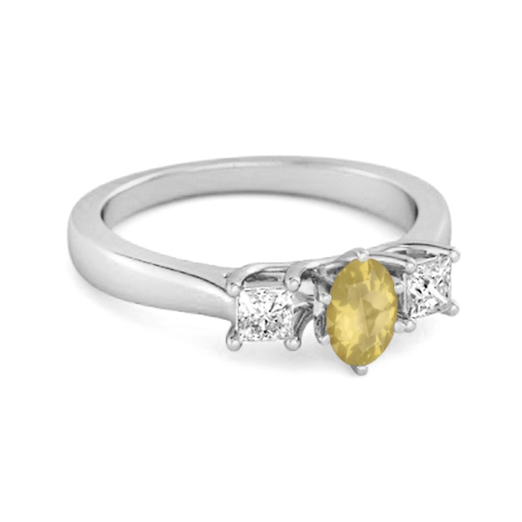 Lemon Quartz Elegant Three Stone Ring - 925 Sterling Silver