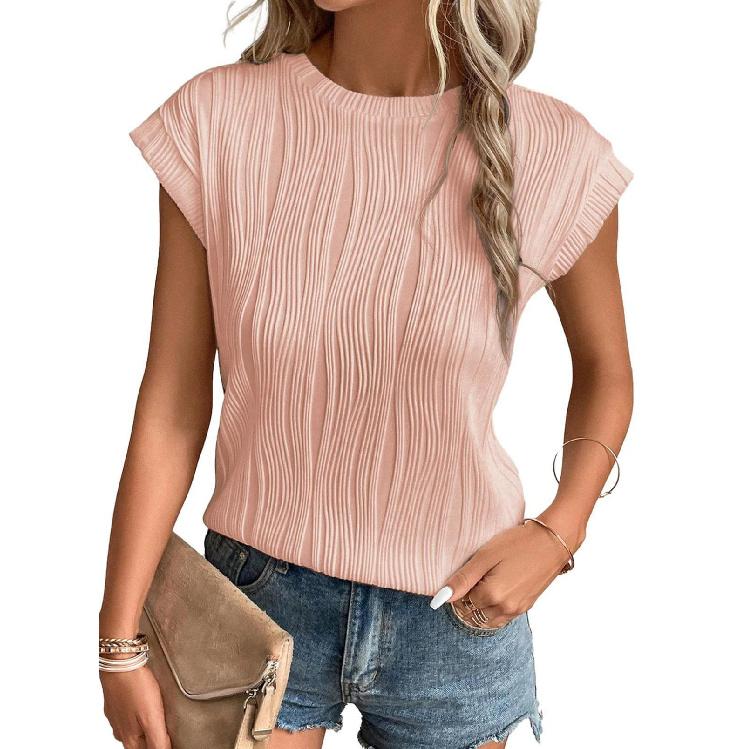 Spring And Summer New Style Daily Casual Fashion Commuting Comfortable Short Sleeved T-Shirt Jacquard Top Vest For Women