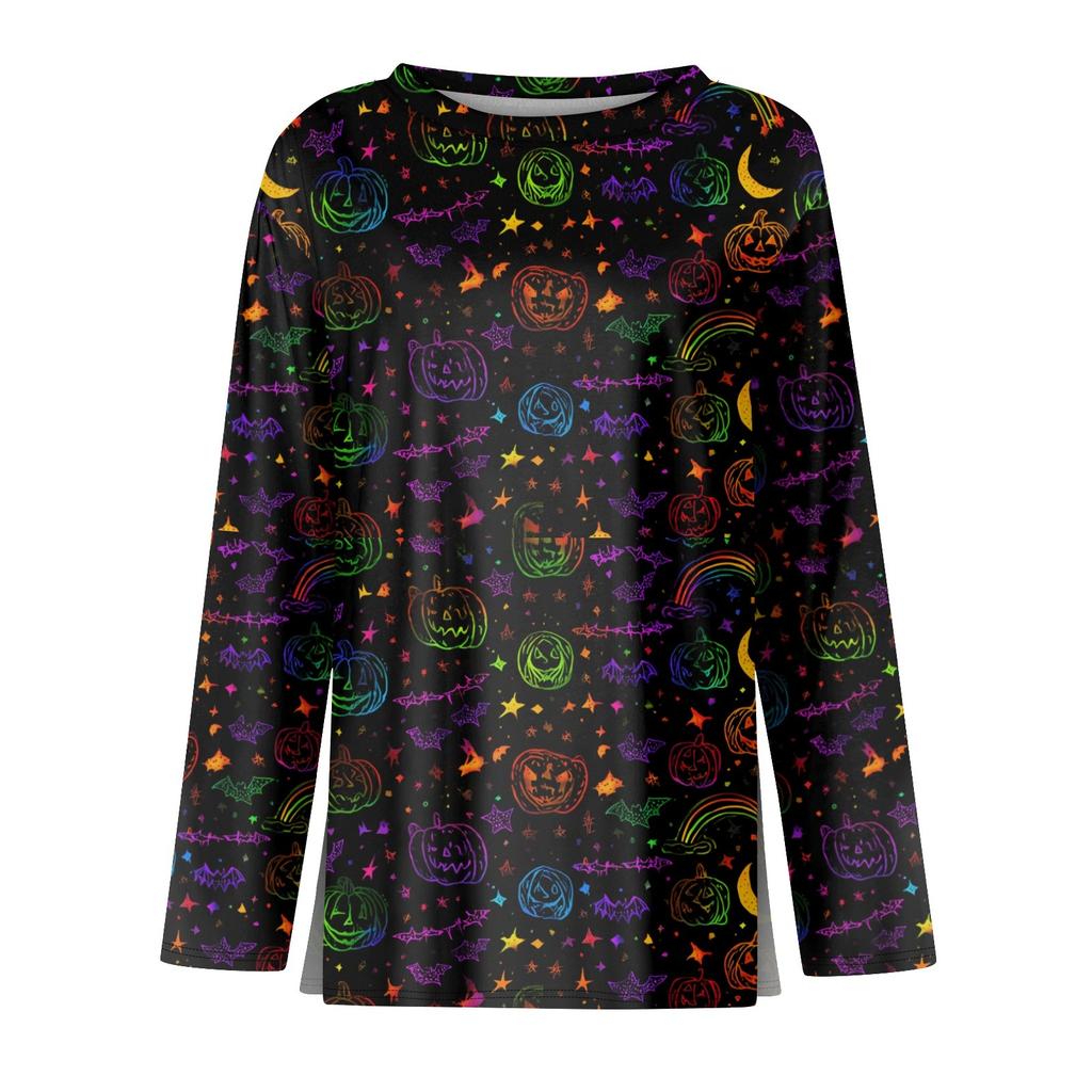 Women's Fashion Casual LongSleeve Print Round Neck Pullover Top Blouse