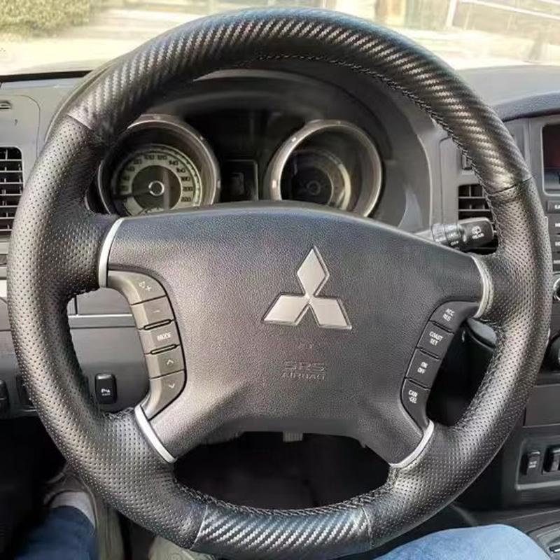 Dla Mitsubishi Pajero 2007-2014 Galant 2008-2012 Ręcznie szyty Czarny Skóra zamszowa Pokrowiec na kierownicę samochodu
