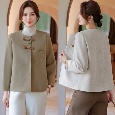 Medium and Old Women's Coat Fashion Double-sided Woolen Coat Temperament Short Small New Round Neck Woolen Women