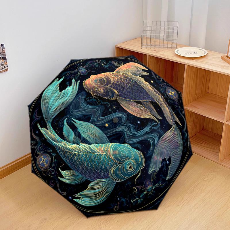 1 PC Automatic Folding Umbrella - Koi Fish Pattern, Portable & Foldable Design with 8 Ribs, Christmas Birthday Gifts