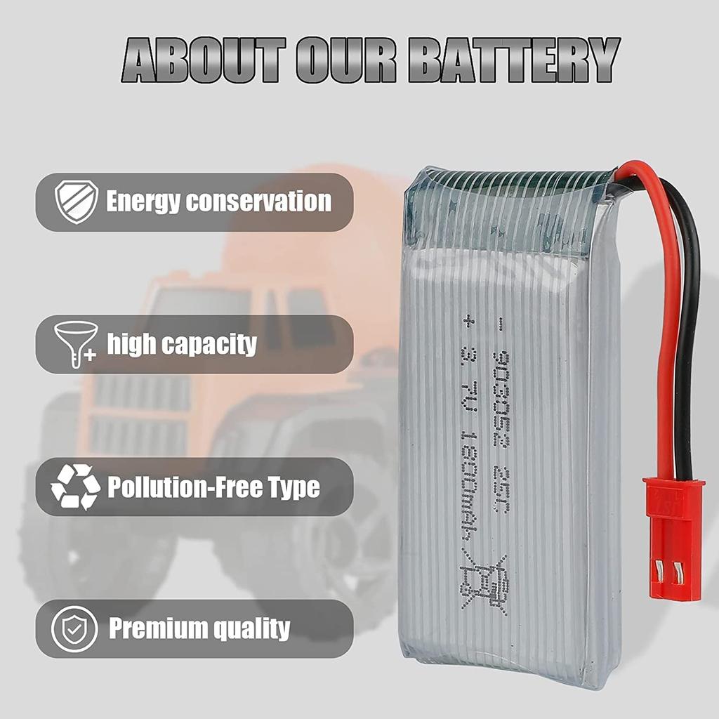 2-Pack Li-Po Batteries 3.7V 1800mAh 25C with JST Plug | Compatible with JJRC H11D, H11C, HQ898B RC Helicopter | High Capacity, Optimal Performance