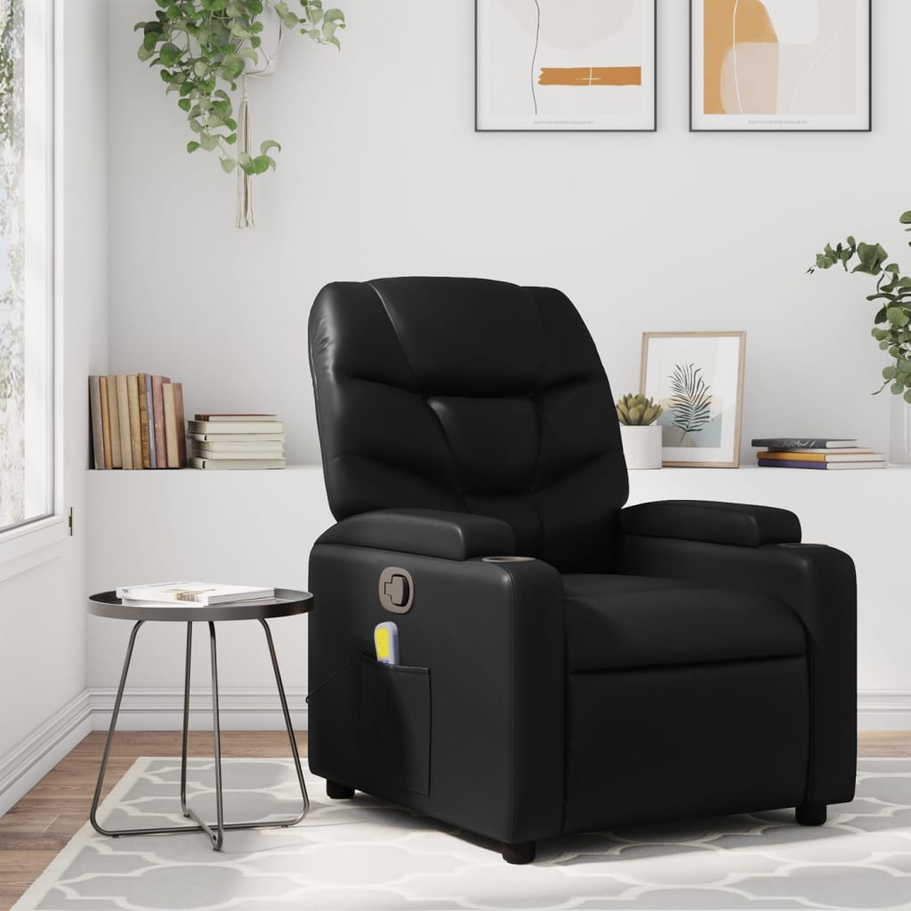 Massage Relax Chair Artificial Leather Black