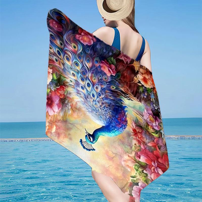 Peacock In The Rain Beach Towel, Super Soft Microfiber, Gift for Her/Him, Birthday, for Pool, Beach, Travel, Home Decor Fan gifts