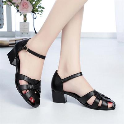 Rindsleder Damen Sandalen Niedriger Absatz Damen Echtleder Sandalen Geschlossene Zehen Sommer Strandschuhe Damen Sandalen Freizeitschuhe 34-42