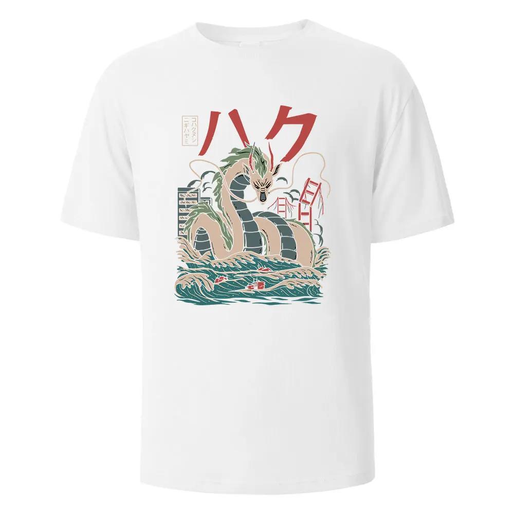 Dragon Printing Men‘s T-shirt Casual Breathable Tees 100%Cotton Funny  Loose Tops Street Oversized T-Shirts For Men Women O-neck