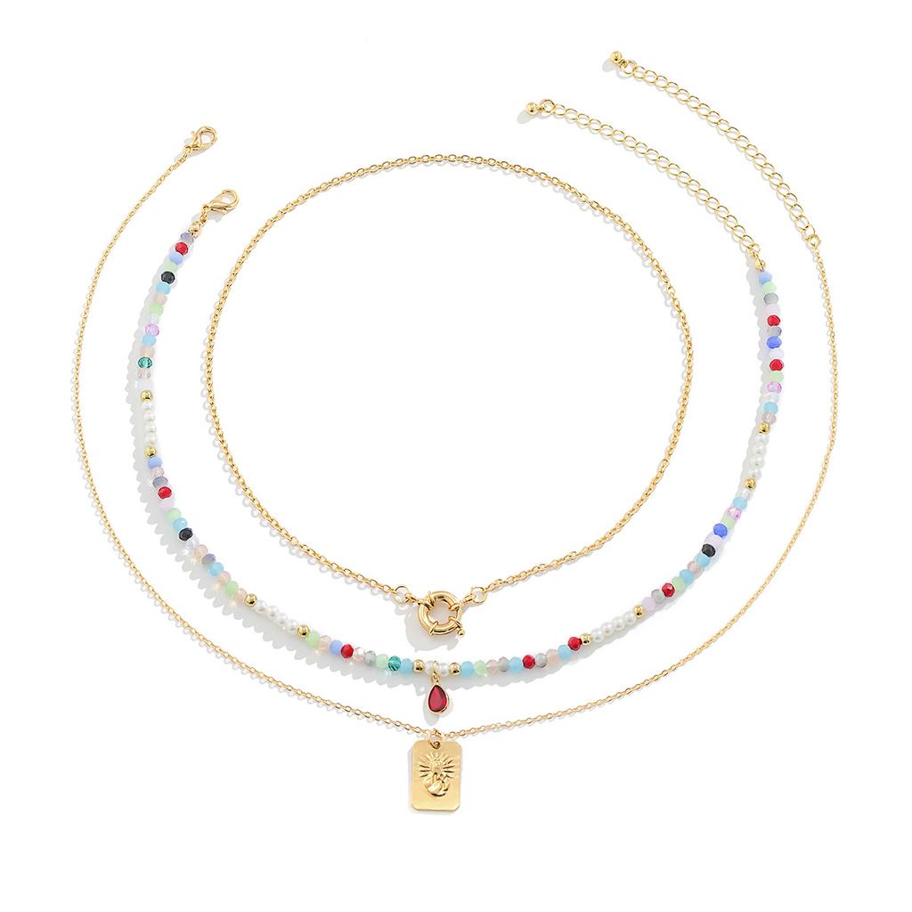 Accessories, Retro Ethnic Beaded Necklaces, Simple Imitation Crystal Portrait Relief Multi-layer Necklaces for Women