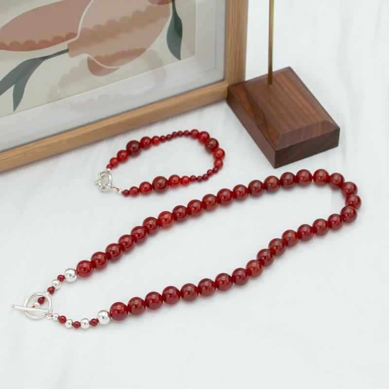 2024 Chinese Style Agate Beaded Necklace in Sterling Silver Clavicle Chain - High-End Fashion for Spring/Summer