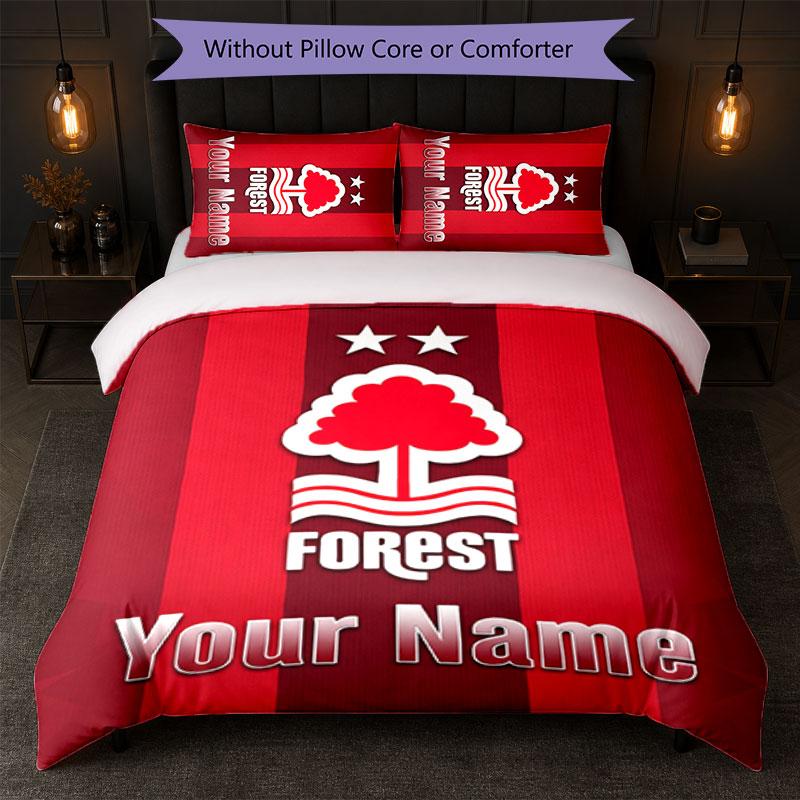 Nottingham Forest FC Benutzerdefinierter Name Text Bettwäsche-Set 1 Bettbezug+2 Kissenbezüge Fußball-Logo Personalisierte Geschenk für besonderen Anlass Schlafzimmer-Dekoration