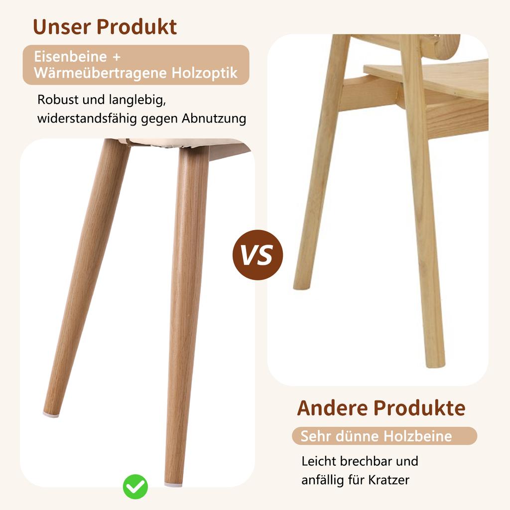 2 Dining Chairs with Rattan Backrest, Seat Cushion PU Leather, Breathable, Modern and Simple Style, Suitable for Restaurants, Living Rooms and Cafés