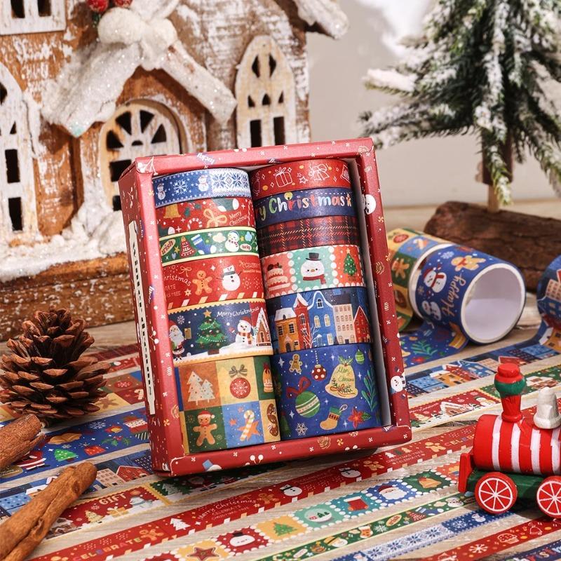 12 Rolls Vintage Christmas Washi Tape Set 4 Sizes Decorative Scrapbooking Santa Claus Tape Decorative Masking Adhesive Tapes