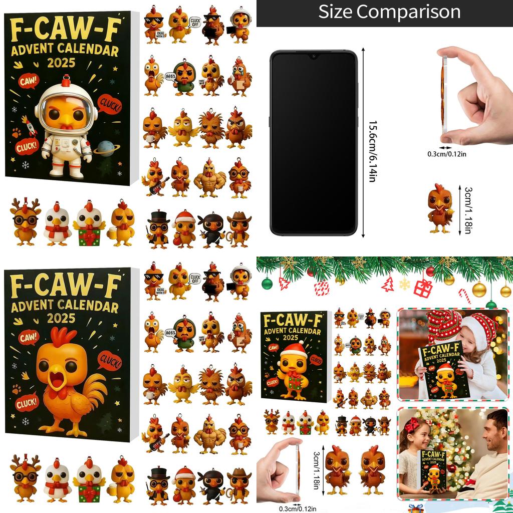 Christmas Advent Calendar F Caw F Chicken Decorative Figurines With Acrylic Material For Festive Celebrations