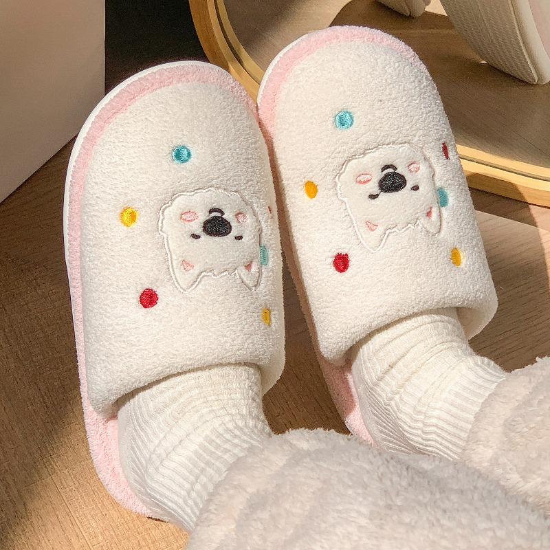 Cute Cartoon Cotton Slippers Men's Autumn and Winter Indoor Home Velvet Warm New Couple Fluffy Slippers