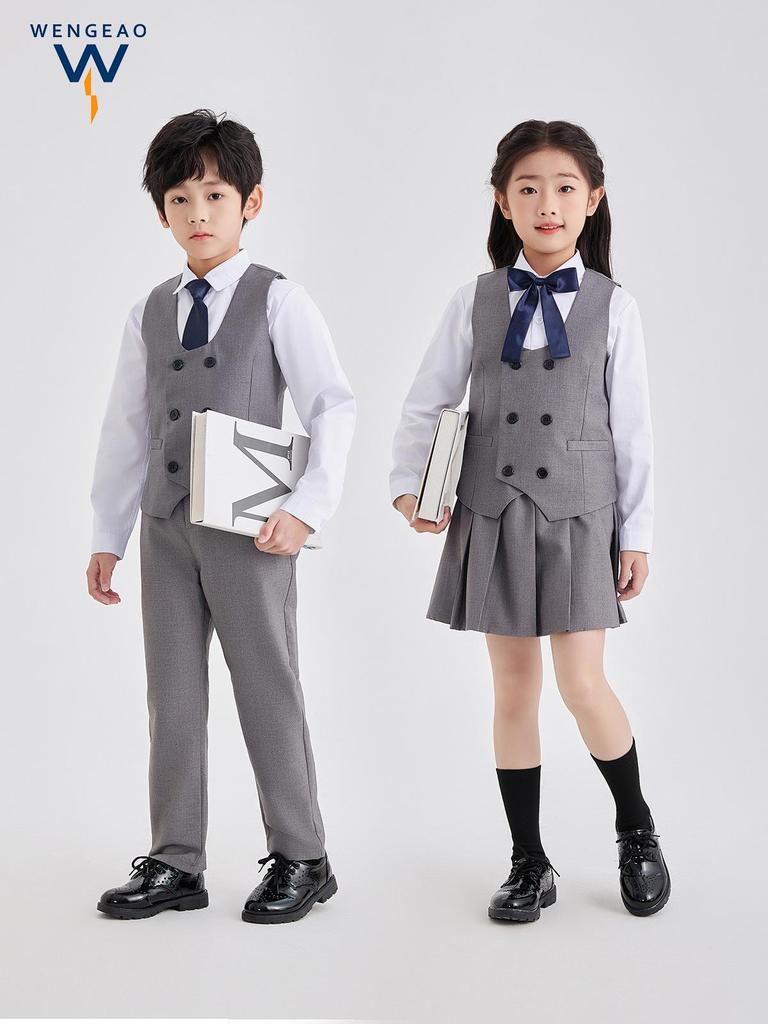 Children's Academic Style School Uniform Set: Primary School Vest & Kindergarten Short Sleeve for Back to School Photography